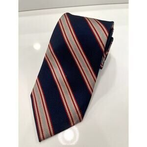 Hathaway / Baskin Classic Navy Red Gray Striped Repp Tie Men's Necktie